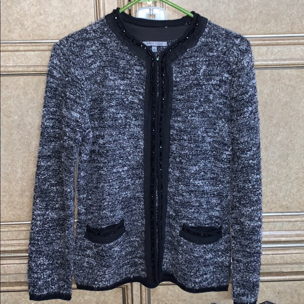 ANNE KLEIN SILK BLACK & GREY SWEATER - Picture 6 of 10